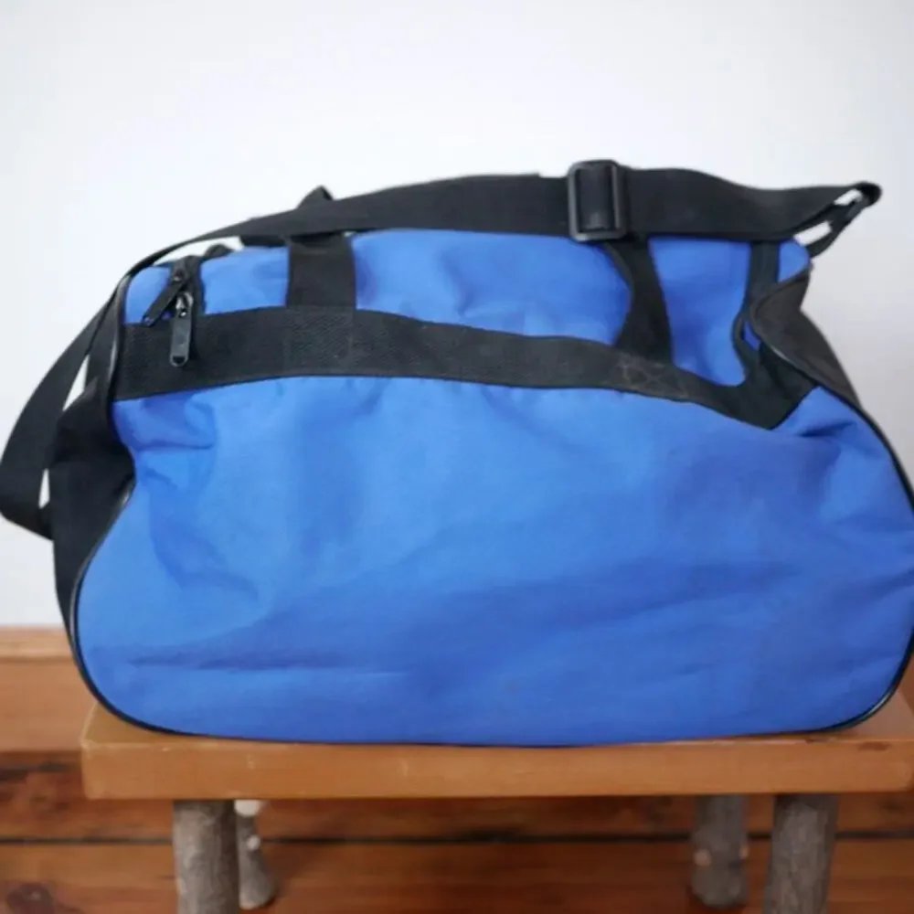 ADIDAS Black White Blue Duffle Travel Sports Gym Carry On Shoulder Bag 18x10x10